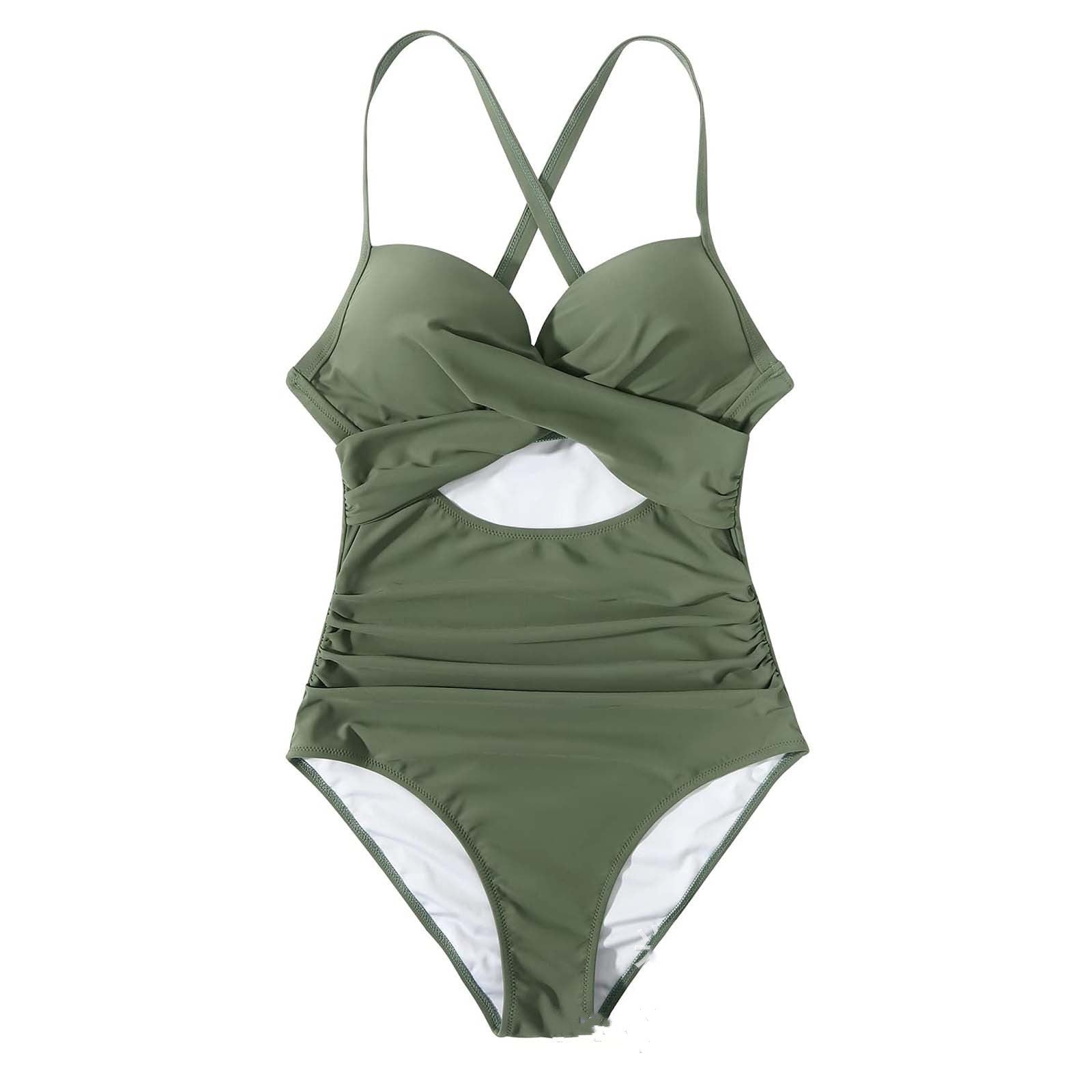 Schulterfreier, mehrfarbiger Badeanzug mit Print für Damen in Übergröße